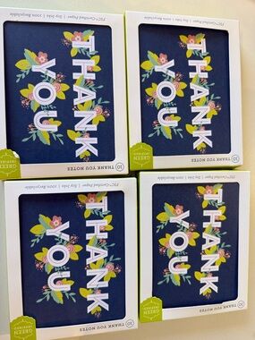 Green Inspired Navy Blue Floral Thank You Cards